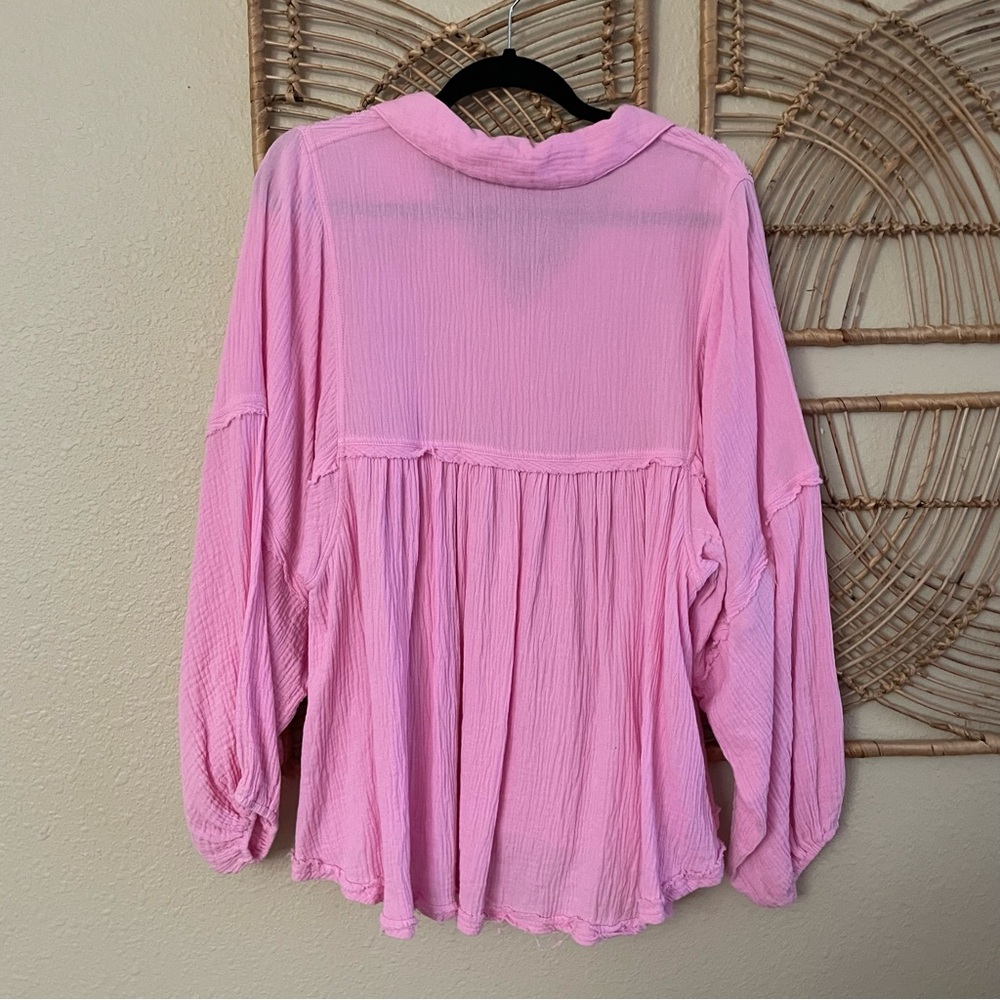 Ashley Danielle Apricot Lane Top Blouse Pink Cotton Gauze Boho Breezy Sz S B18 - Picture 2 of 10